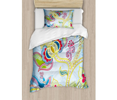 Colorful Floral Art Motif Duvet Cover Set