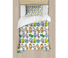 Bat Rhino Fun Illustration Duvet Cover Set