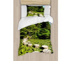 Japanese Stone Path Lotus Duvet Cover Set