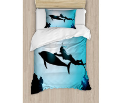 Diver Girl with Dolphin Duvet Cover Set