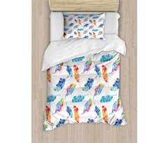 Watercolor Bird Feather Duvet Cover Set