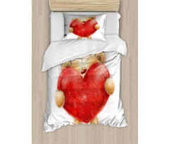 Romantic Mascot Red Heart Duvet Cover Set