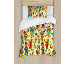 Funny Cartoonish Clowns Duvet Cover Set