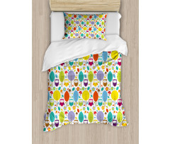 Colorful Forest Owls Duvet Cover Set