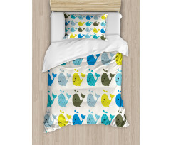 Colorful Whales Animals Duvet Cover Set