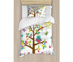 Colorful Tree Owl Duvet Cover Set