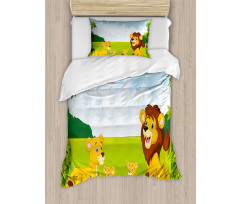 Lion Family in Forest Duvet Cover Set