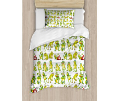 Frogs Different Poses Duvet Cover Set