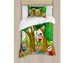 Kid Apes Play in Forest Duvet Cover Set