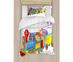 Clown Cat Bunny Train Duvet Cover Set