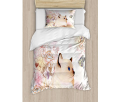 Pastel Kitty and Butterflies Duvet Cover Set