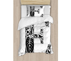 Floral Swirls Big Leaf Duvet Cover Set