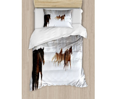 Horses in Snowy Forest Duvet Cover Set