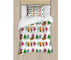 Kids in Seasonal Clothes Duvet Cover Set