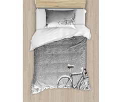 Bicycle Snow Calm Scene Duvet Cover Set