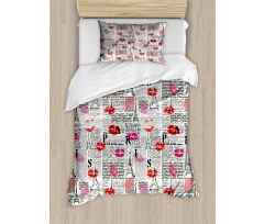 Newspaper Lipstick Kiss Duvet Cover Set