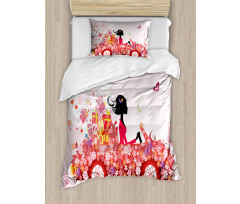 Girl on a Car Floral Box Duvet Cover Set