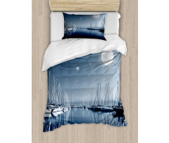 Calm Marina at Night Moon Duvet Cover Set