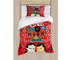 Couple Hug Oriental Duvet Cover Set