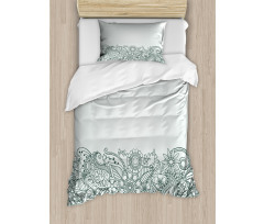 Outline Wildflowers and Leaves Duvet Cover Set