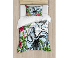 Tropic Hibiscus and Octopus Duvet Cover Set