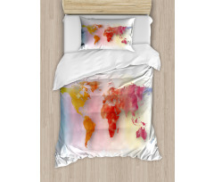 Watercolor World Map Duvet Cover Set