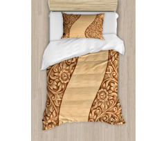 Monochrome Tones Ornate Wood Duvet Cover Set