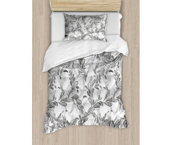 Monochrome Sketch Leaf Duvet Cover Set