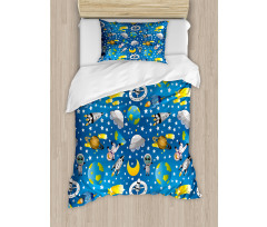 Alien and Human Astronaut Duvet Cover Set