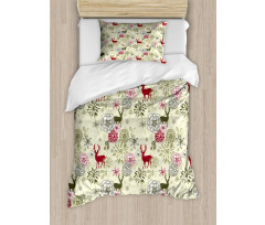 Deer Flowers Christmas Duvet Cover Set