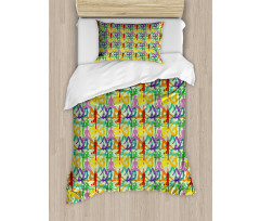 Colorful Poses Eastern Asia Duvet Cover Set