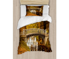 Old Bridge in Fall Forest Duvet Cover Set