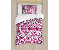 Pink Hearts and Circles Duvet Cover Set