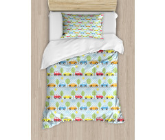 Checkered Cars with Trees Duvet Cover Set