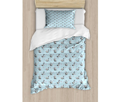 Dark Swans on Pale Blue Duvet Cover Set