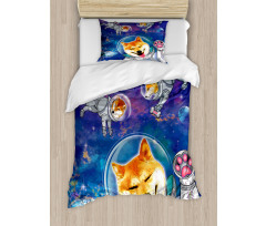 Astronaut Shibas in Space Duvet Cover Set