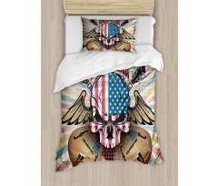 Angry Skull America Flag Duvet Cover Set