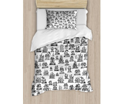 Village Houses Doodle Town Duvet Cover Set