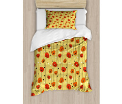 Lines with Dots Floral Duvet Cover Set