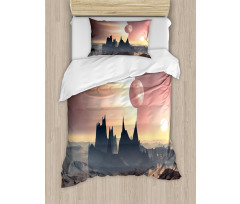 Twin Moons over Planet Duvet Cover Set