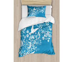 Flowers Flying Doves Asian Duvet Cover Set