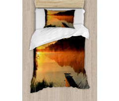 Boat on Misty Shoreline Duvet Cover Set