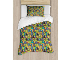 Colorful Monster Crowd Duvet Cover Set