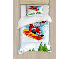 Jump on Snowboard Pines Duvet Cover Set