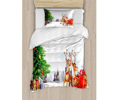 Snowy Village Sleigh Tree Duvet Cover Set