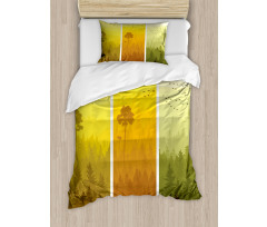 Hills Trees and Birds Duvet Cover Set