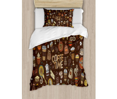 Hand Drawn Doodle Coffee Duvet Cover Set