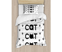 Cat Text with Paw Prints Duvet Cover Set