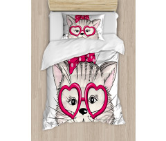 Heart Shape Glasses Bow Duvet Cover Set