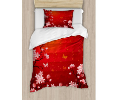 Abstract Sunset and Sakura Duvet Cover Set